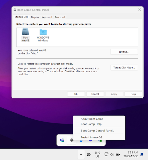 Boot Camp Control Panel