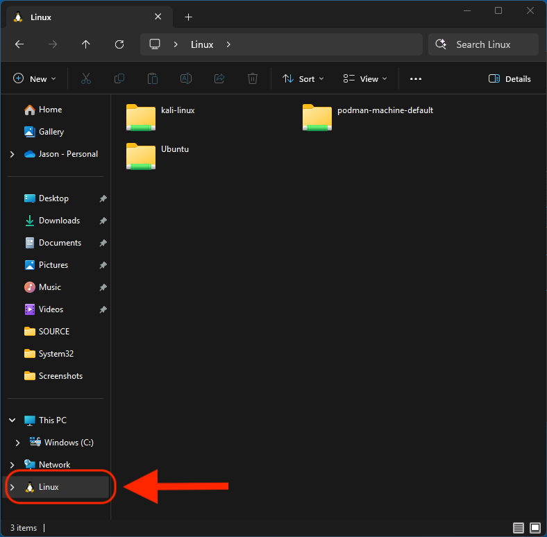 Win11 File Explorer Linux distributions