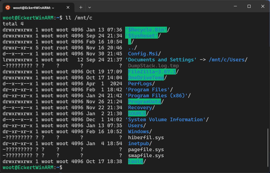 Accessing /mnt/c from Ubuntu